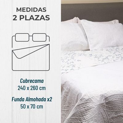 Imagen 2 del producto Cubrecama Cobertor Quilt Estampado Reversible - Blanco - 2 Plazas