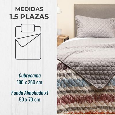 Imagen 2 del producto Cubrecama Cobertor Quilt Reversible+funda Almohada 1,5 Plaza - Gris