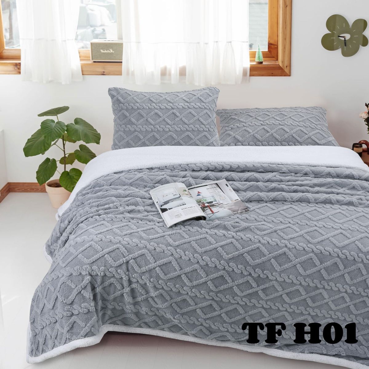 GENERICO - Frazada con Relieve Sherpa Gris Claro, 2 P Medida 200 x 230 cm
