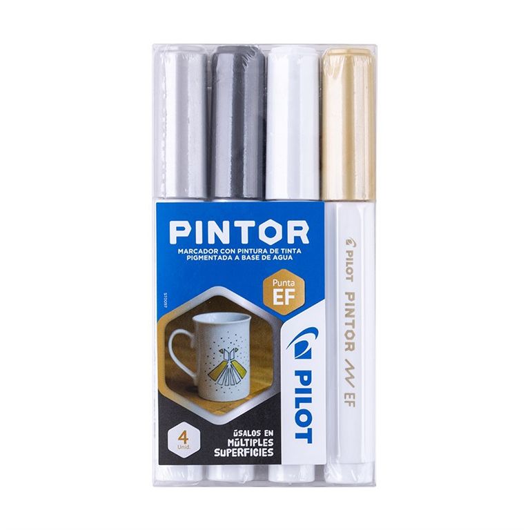 PINTOR SET BLANCO NEGRO DORADO PLATEADO PUNTA EXTRA FINA