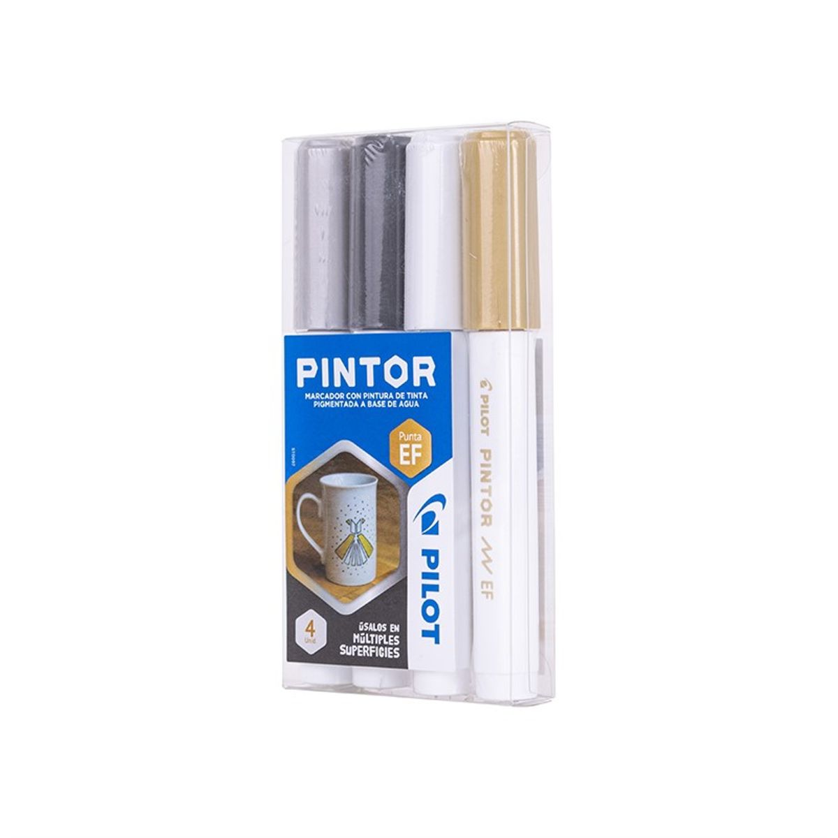PILOT - PINTOR SET BLANCO NEGRO DORADO PLATEADO PUNTA EXTRA FINA