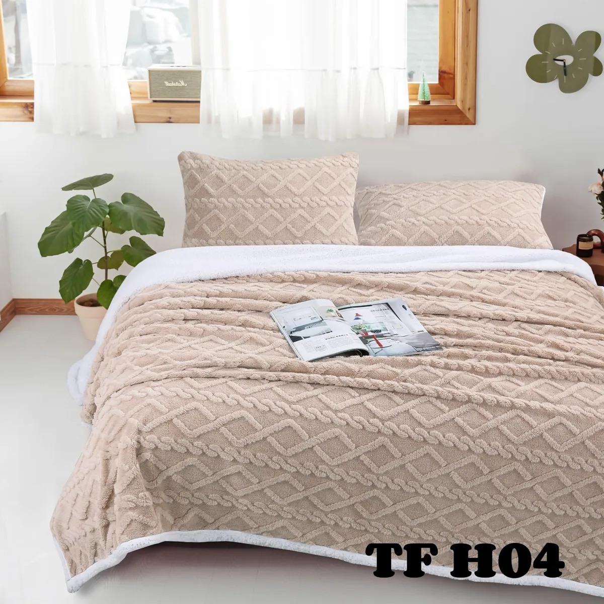GENERICO - Frazada con Relieve Sherpa Beige Oscuro, 2 P Medida 200 x 230 cm