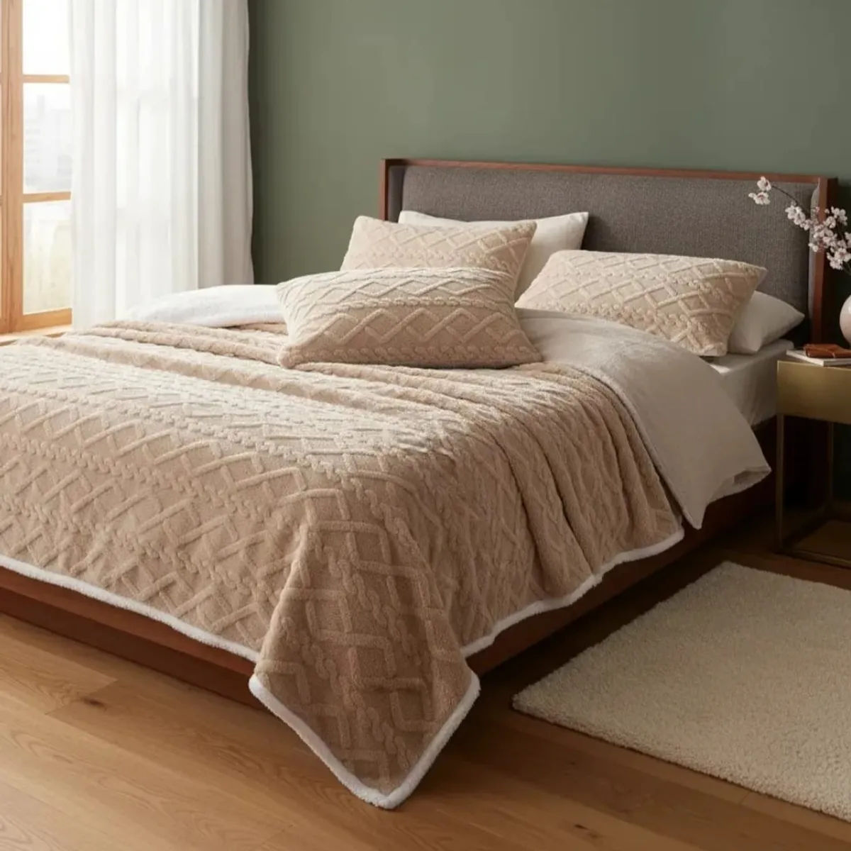 GENERICO - Frazada con Relieve Sherpa Beige Oscuro, 2 P Medida 200 x 230 cm
