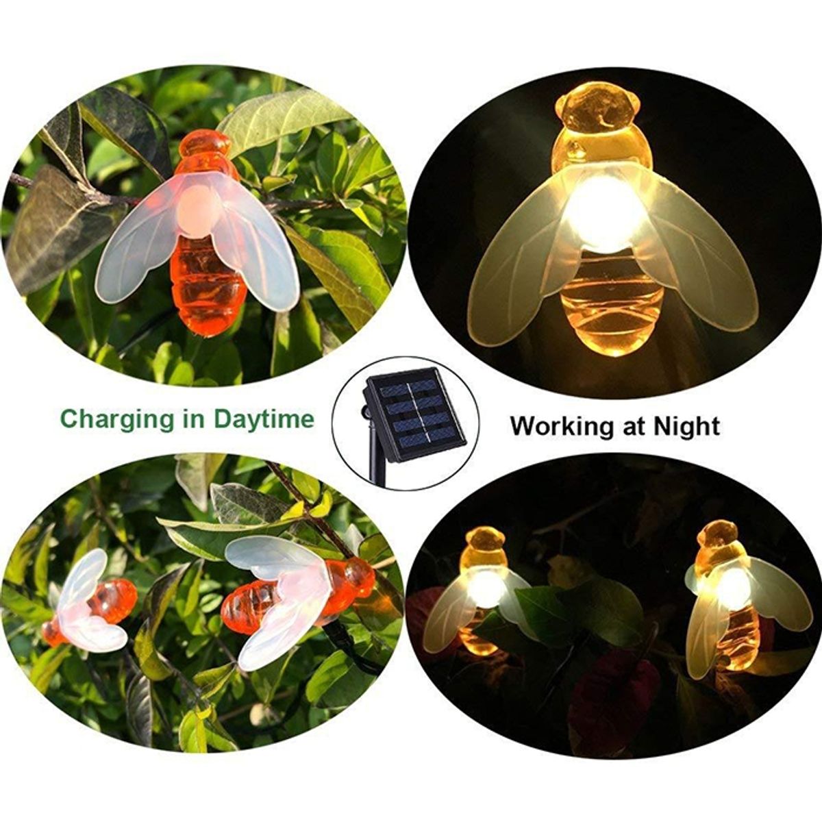 GENERICO - Guirnalda de 100 luces Led solar estilo abeja luz cálida 12m