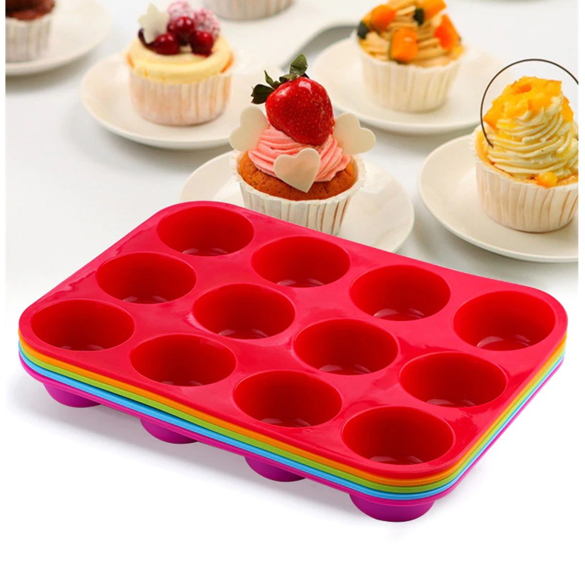 GENERICO - Molde Silicona Cupcake Economicos Muffin 12 Und queque..