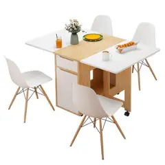 GENERICO - Comedor plegable multifuncional Iowa madera 4 personas con ruedas