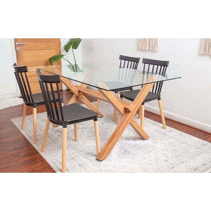 CORI CORI - Juego de Comedor Medlock Vidrio 130x80 + 4 Sillas Windsor Negro…