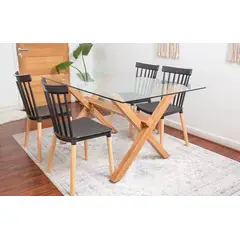 CORI CORI - Juego de Comedor Medlock Vidrio 130x80 + 4 Sillas Windsor Negro…