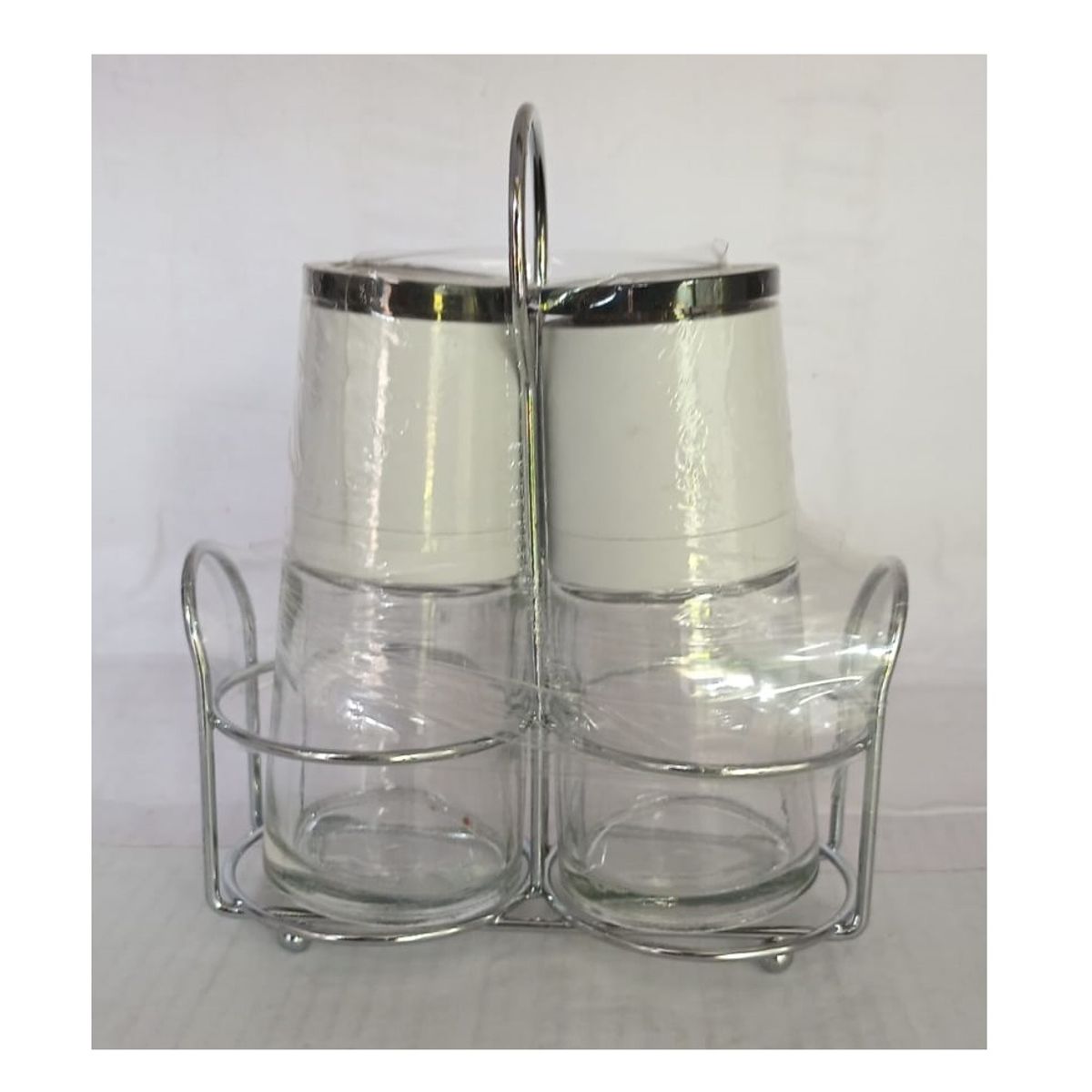 GENERICO - Set de 2 molinillos de ceramica de envase de vidrio incluye portamolino de acero inox.