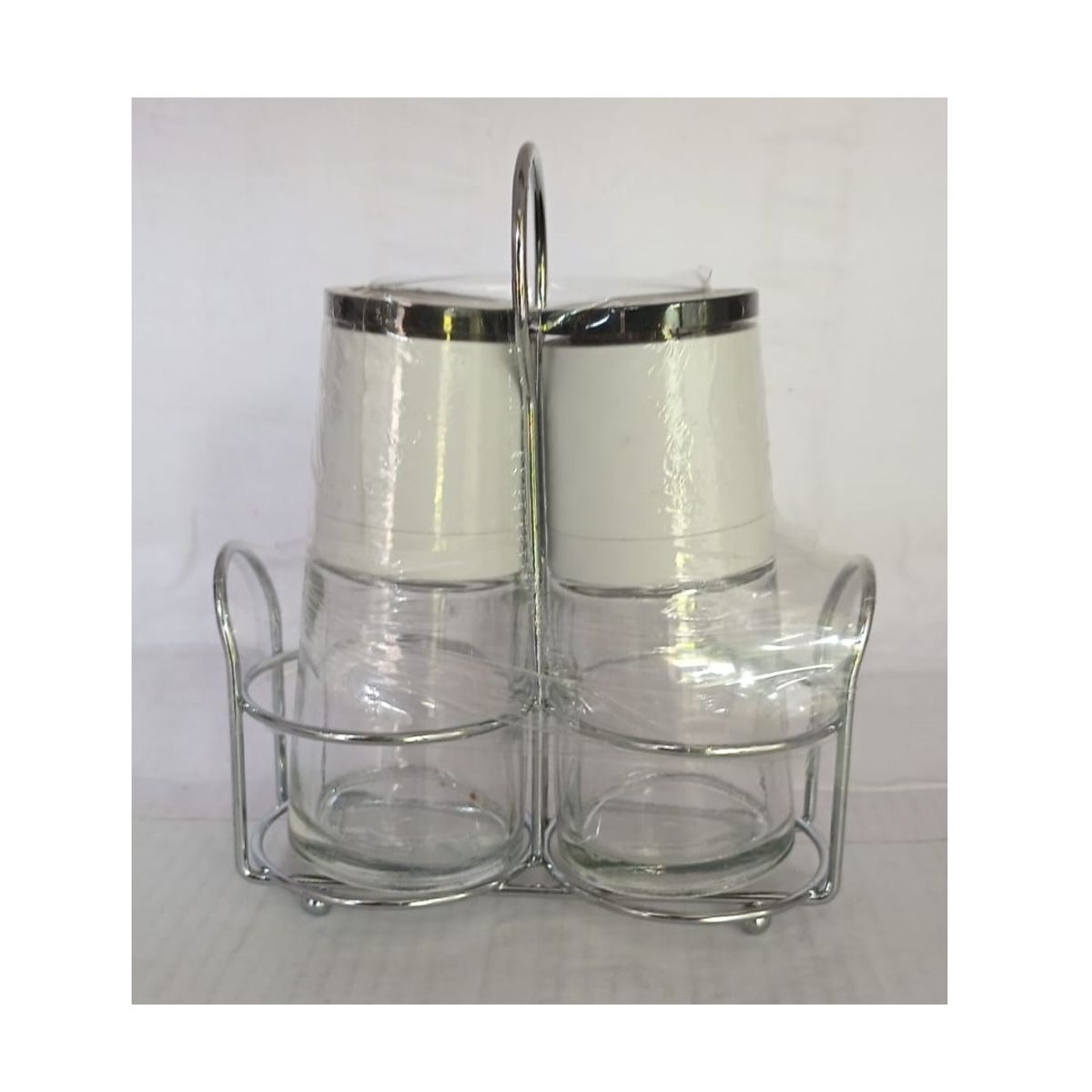 GENERICO - Set de 2 molinillos de ceramica de envase de vidrio incluye portamolino de acero inox.