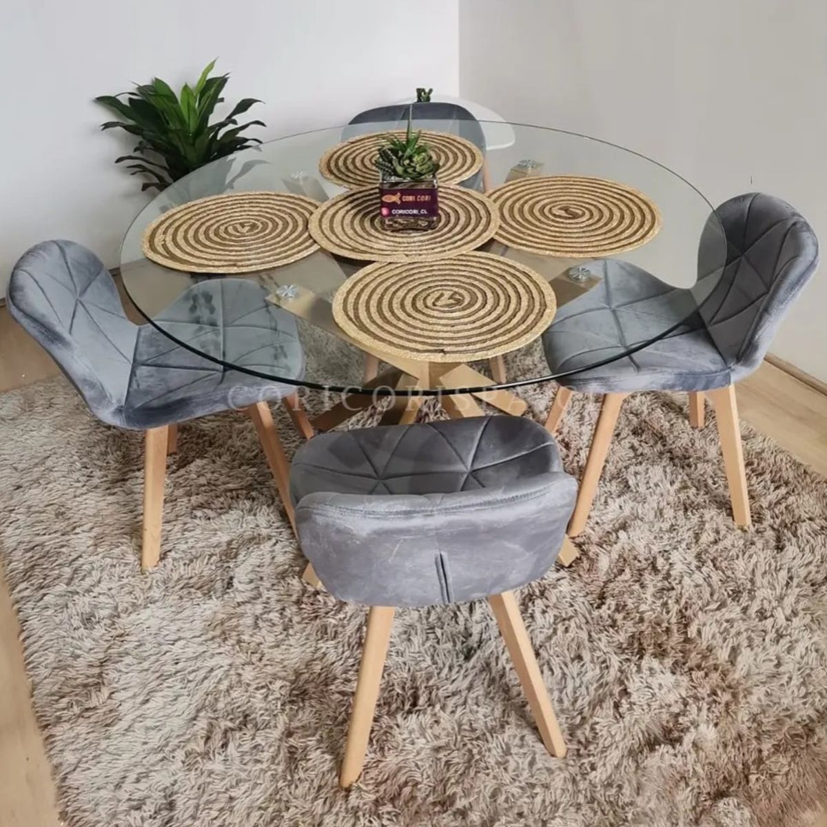 CORI CORI - Comedor Warwick 120cm + 4 Sillas Mariposa Velvet