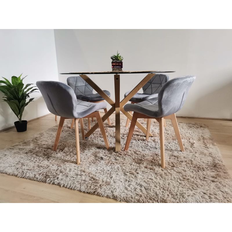 CORI CORI - Comedor Warwick 120cm + 4 Sillas Mariposa Velvet Gris