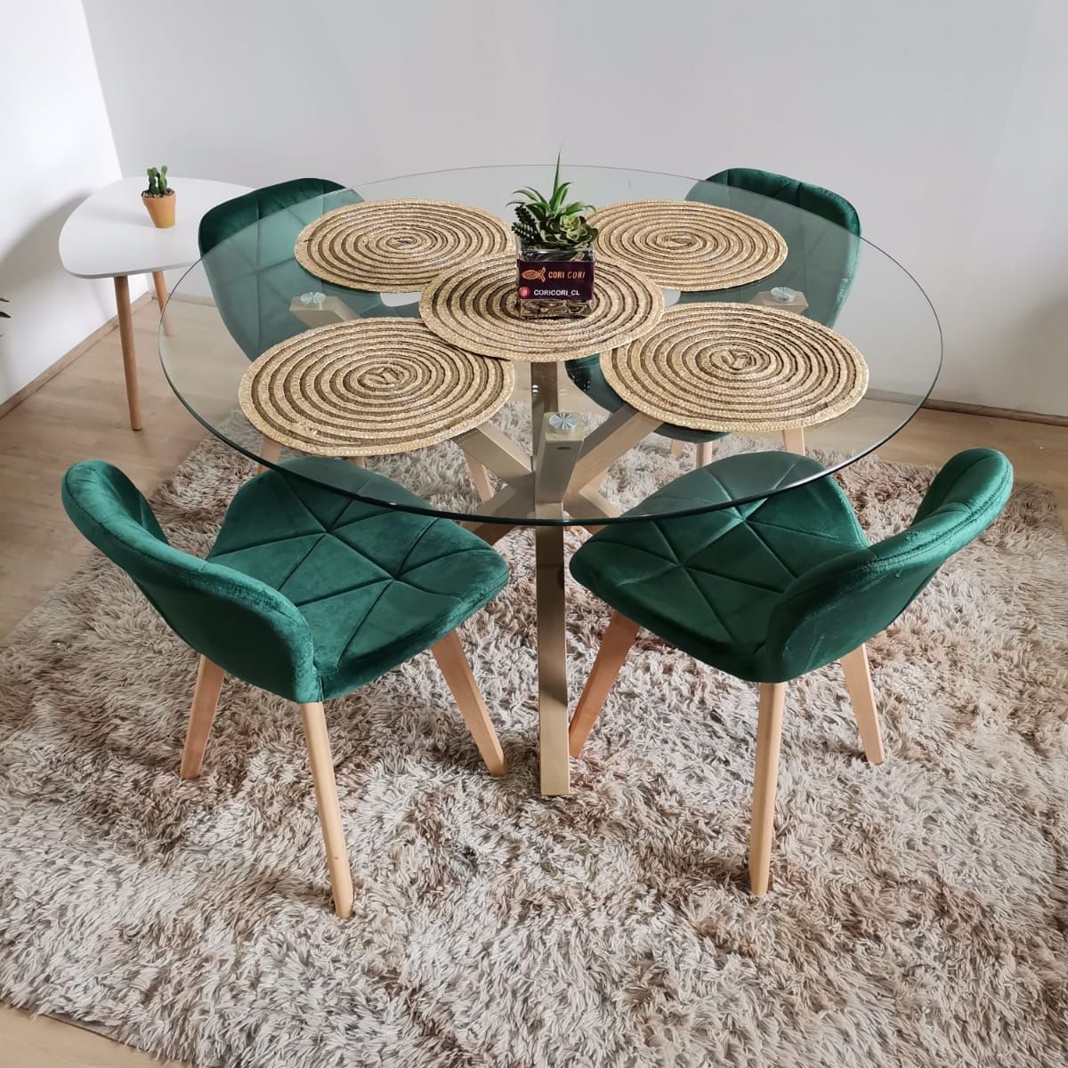 CORI CORI - Comedor Warwick 120cm + 4 Sillas Mariposa Velvet Verde