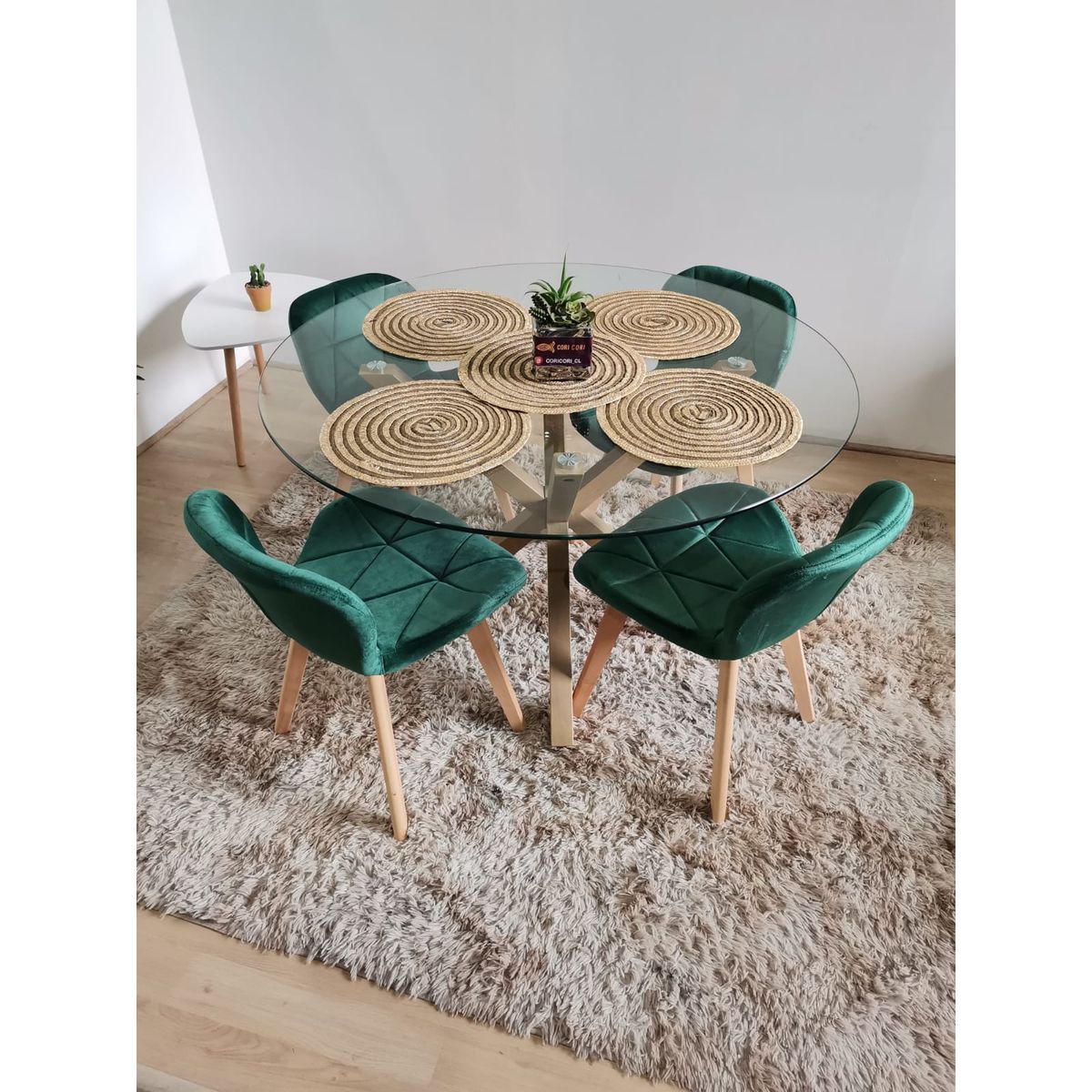 CORI CORI - Comedor Warwick 120cm + 4 Sillas Mariposa Velvet Verde