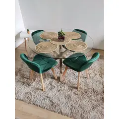 CORI CORI - Comedor Warwick 120cm + 4 Sillas Mariposa Velvet Verde