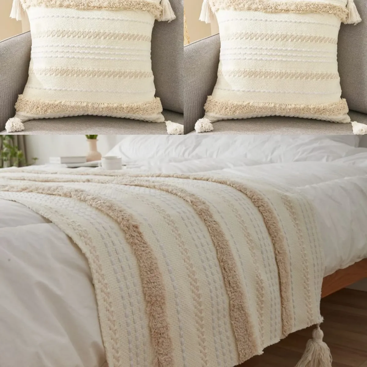 GENERICO - Piecera boho más dos fundas ideales para dos plazas y King