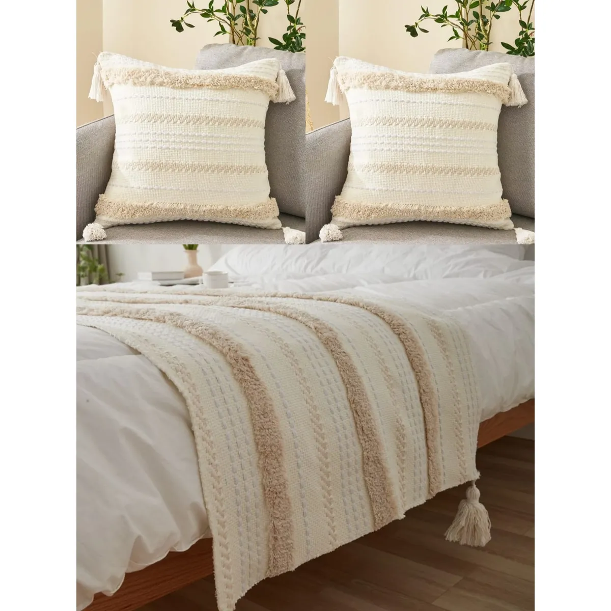 GENERICO - Piecera boho más dos fundas ideales para dos plazas y King