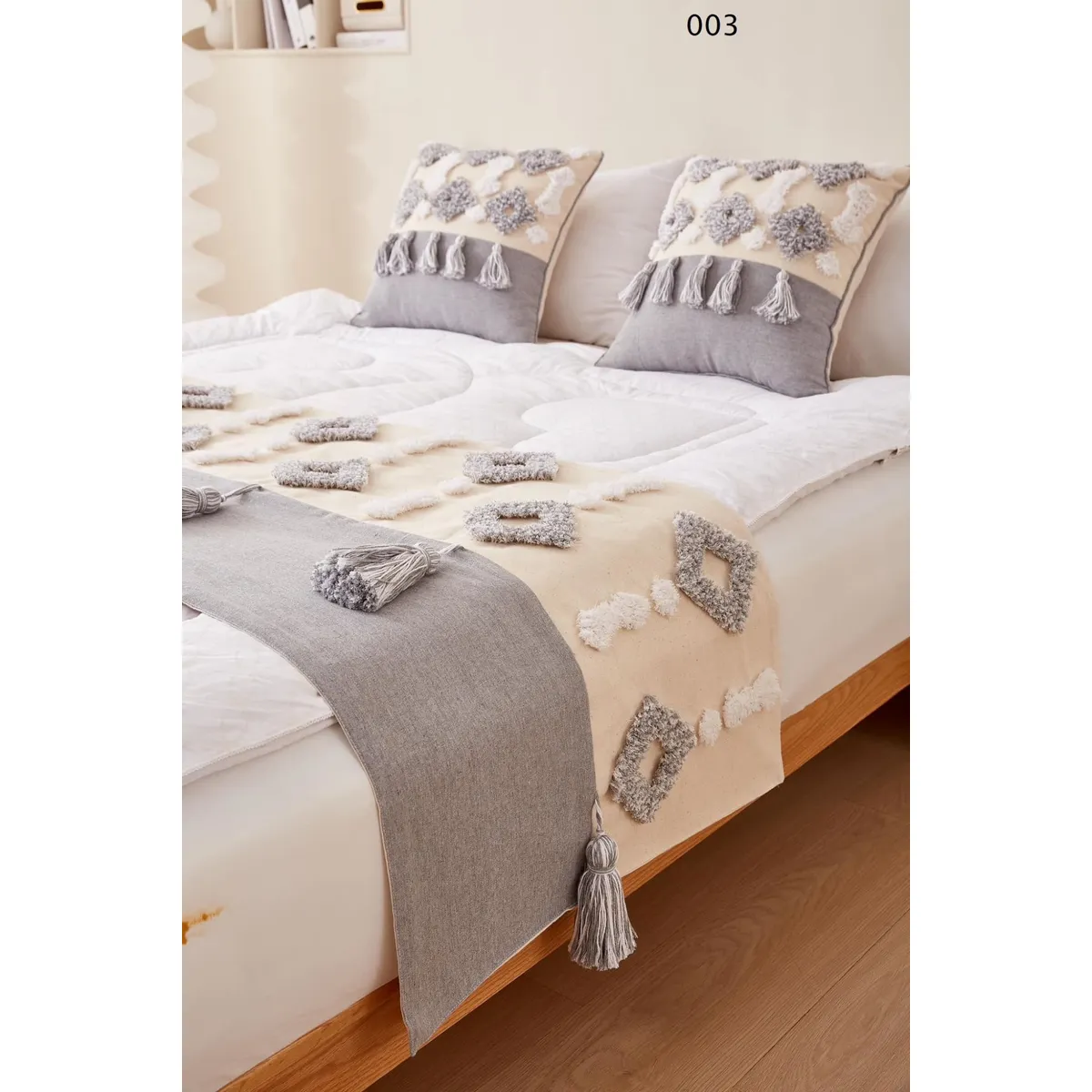 GENERICO - Piecera gris flecos más dos fundas de cojín para dos plazas y King