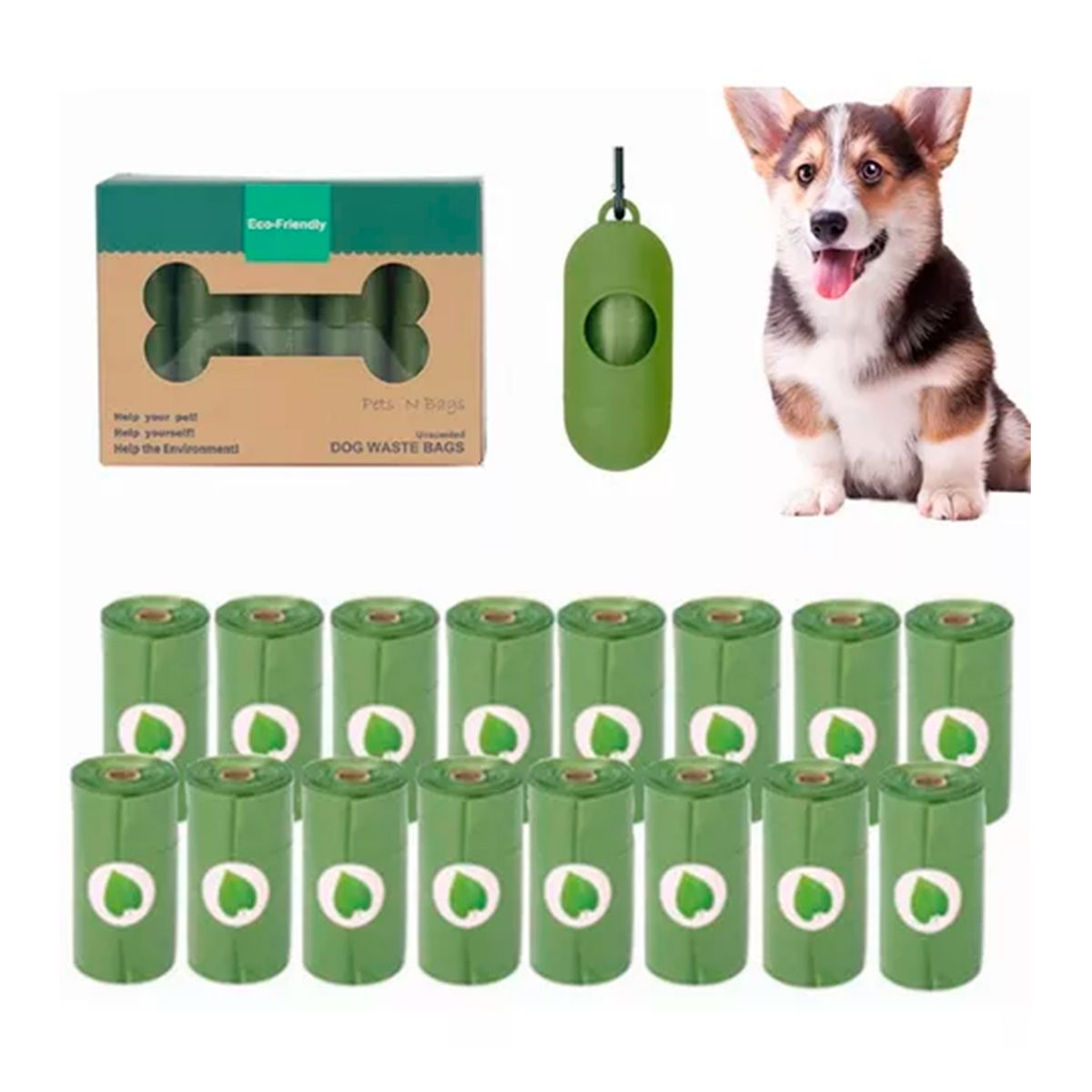 GENERICO - Bolsas Biodegradables Para Mascotas 16 Rollos + Dispensador
