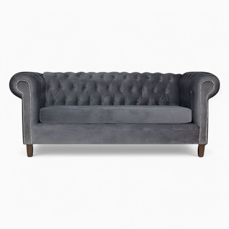 SOFA FELPA 3 CUERPOS CHESTERFIELD CAPITONE BRABANTE GRIS