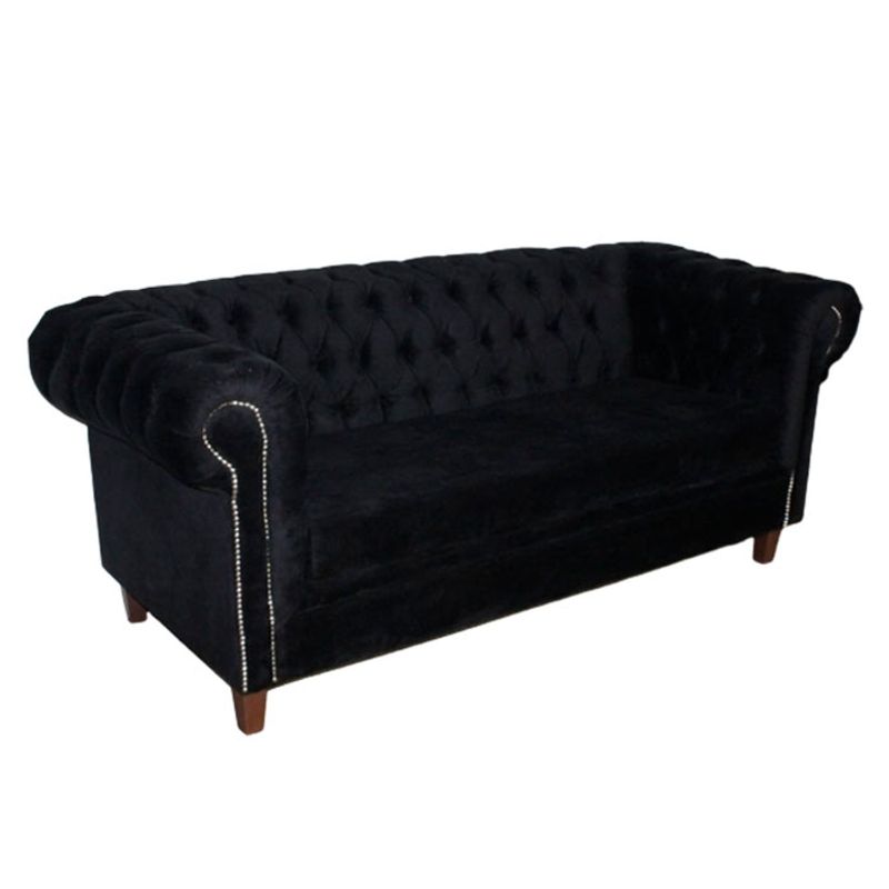 MUEBLERIA LATINA - SOFA FELPA 3 CUERPOS CHESTERFIELD CAPITONE BRABANTE NEGRO