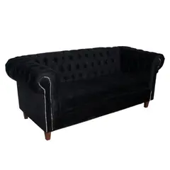 MUEBLERIA LATINA - SOFA FELPA 3 CUERPOS CHESTERFIELD CAPITONE BRABANTE NEGRO