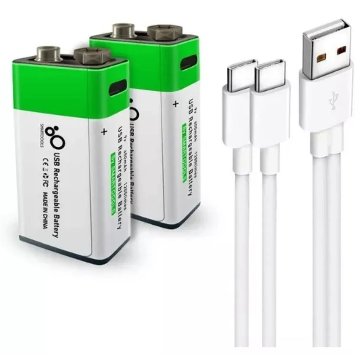 GENERICO - Pack 2 Baterías 9v Recargables Ion Litio Usb Carga Directa.