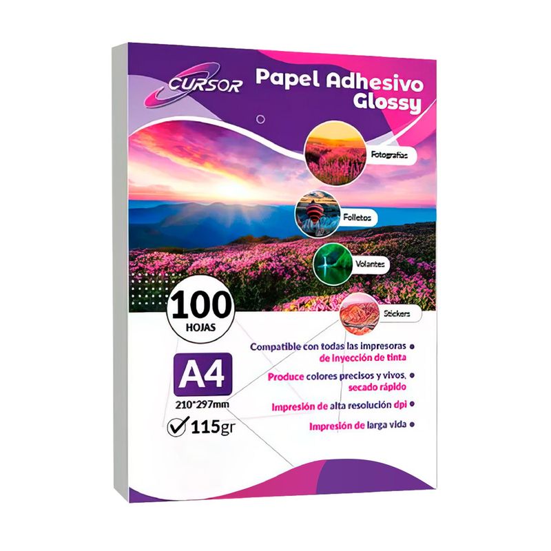 CURSOR - Papel Fotográfico Adhesivo 115 Gr A4 Cursor Pack De 100