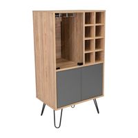 Bar Bajo 8 Botelleros Puerta De Vidrio Fm-001C - Cafe Claro / Plomo