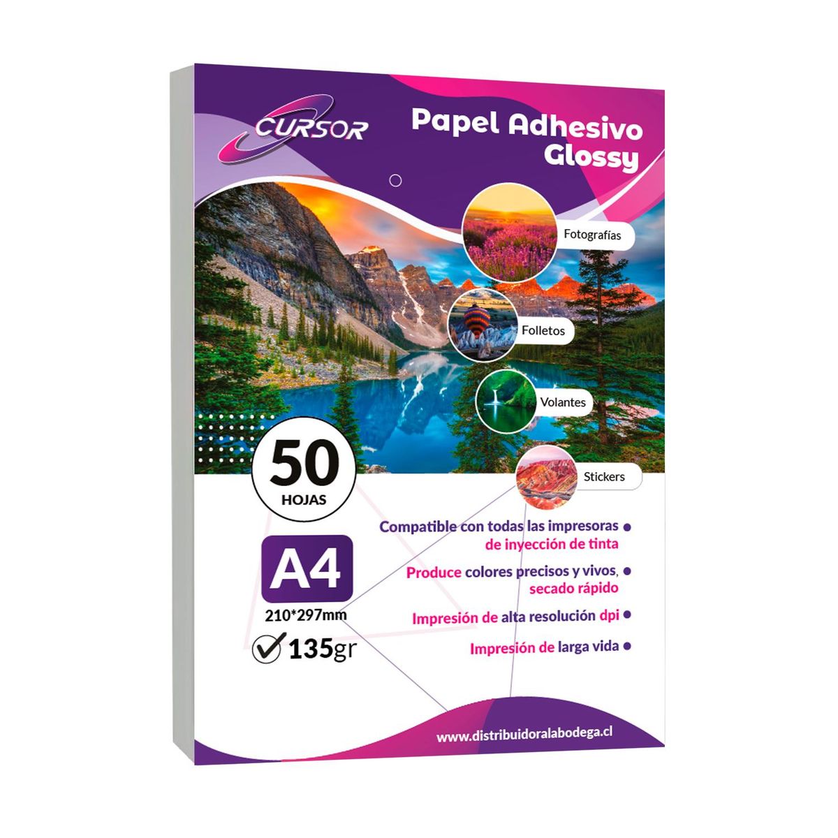 CURSOR - Papel Fotografico Adhesivo A4 135g Pack 50 hojas