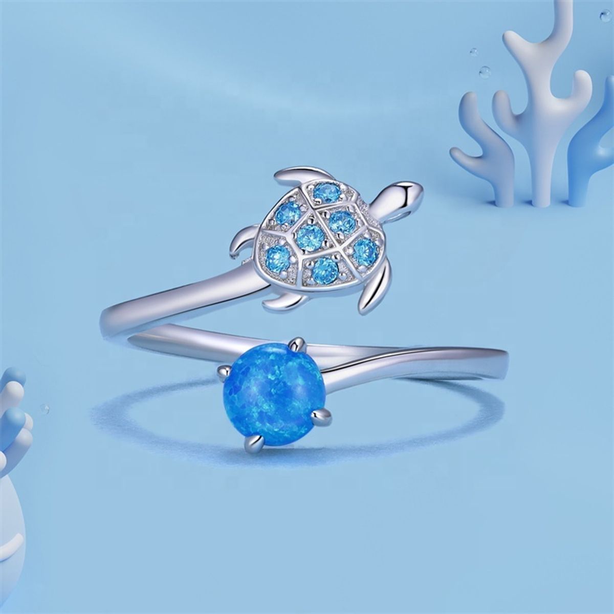 GENERICO - Anillo tortuga opalo plata 925 ajustable