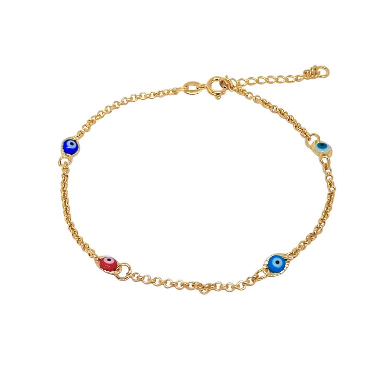 Tobillera Ojos Turcos Colores Enchapada Oro 18K Dorado TALLA UNICA