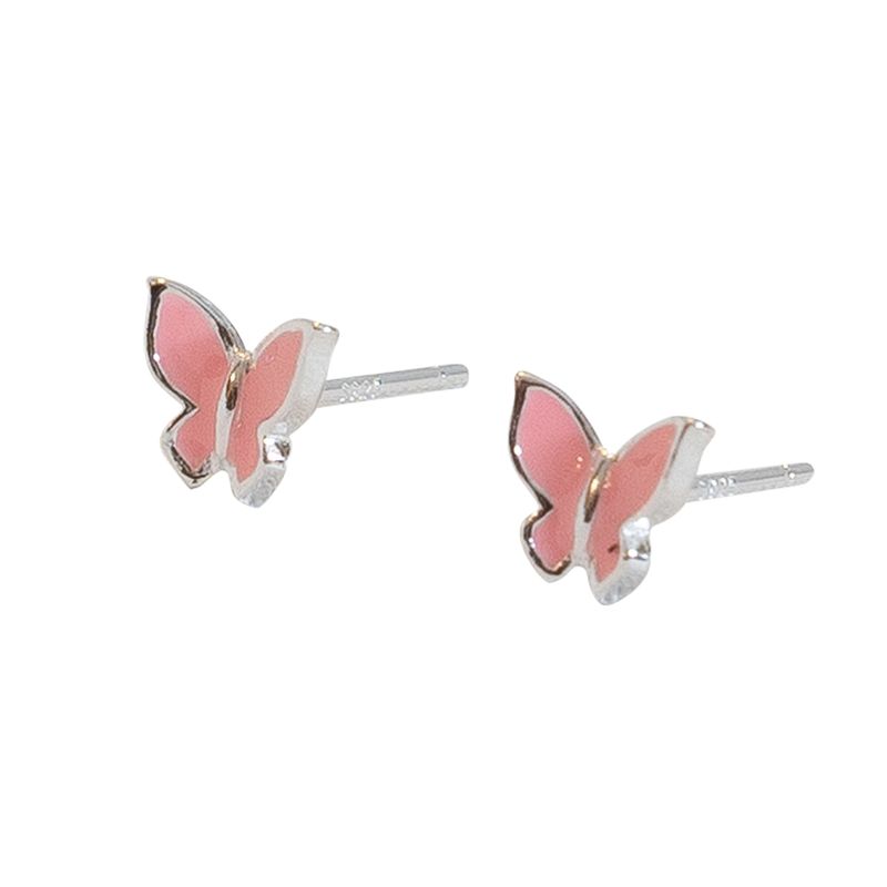 GENERICO - Aros Mariposita Rosada para niña, plata 925 - Azul Zafira