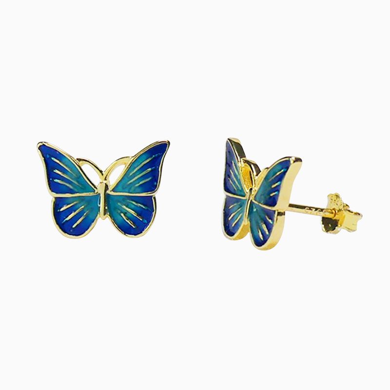GENERICO - Aros Mariposa Azul para mujer, plata 925 y baño de oro - Azul Zafira