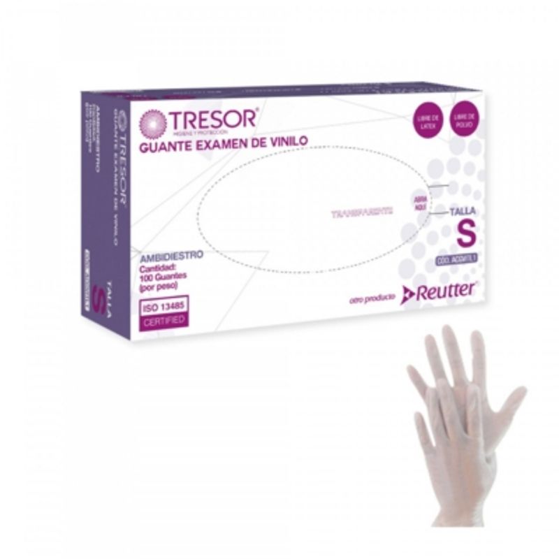 GENERICO - Guantes Vinilo Talla S Sin Polvo Marca Tresor 100 Unidades