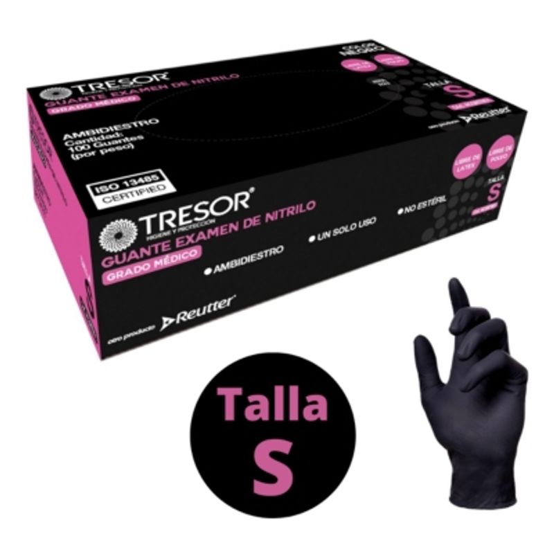 GENERICO - Guantes De Nitrilo Negro Talla S Tresor