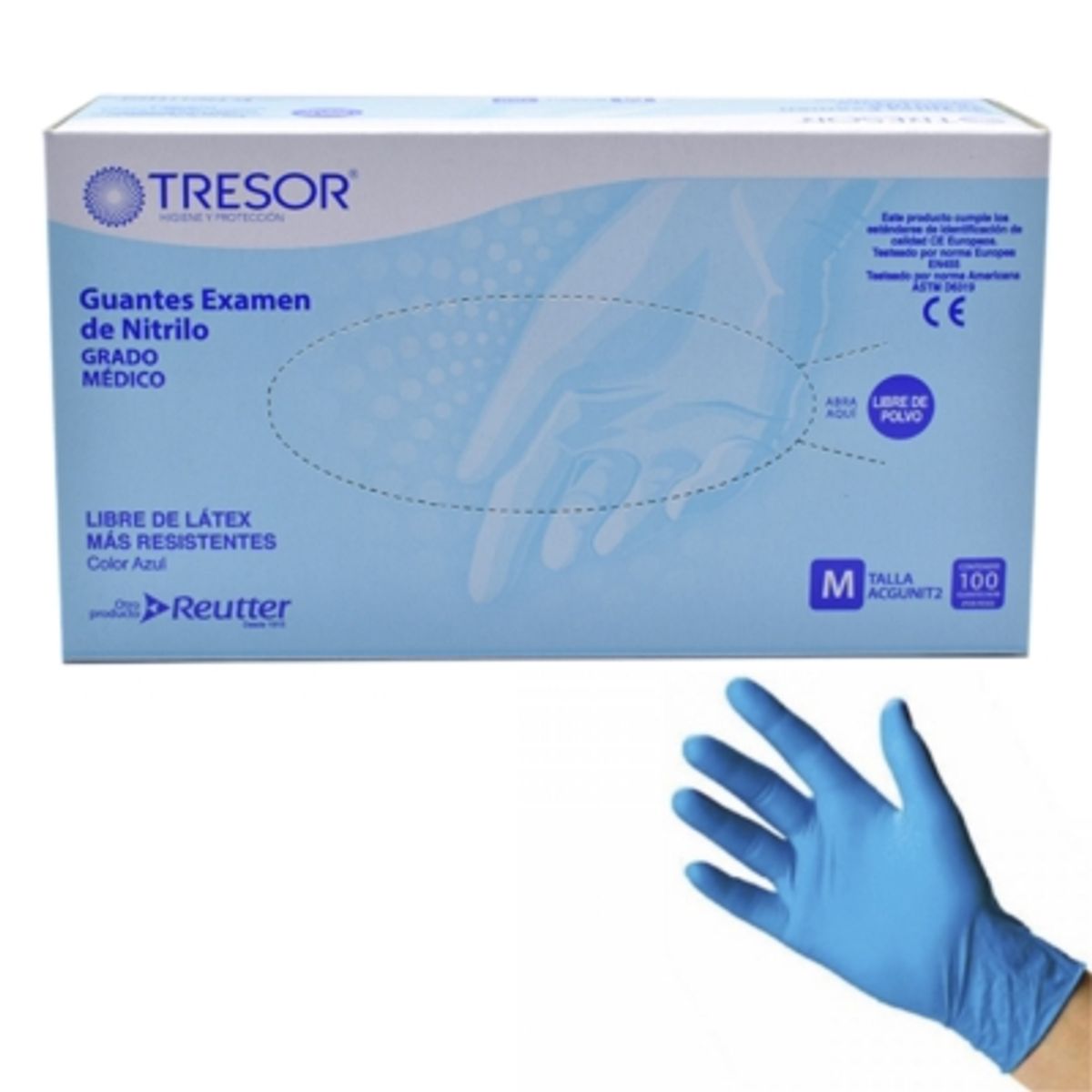 GENERICO - Guantes Descartables Nitrilo Celeste Tresor Talla M X100 Un