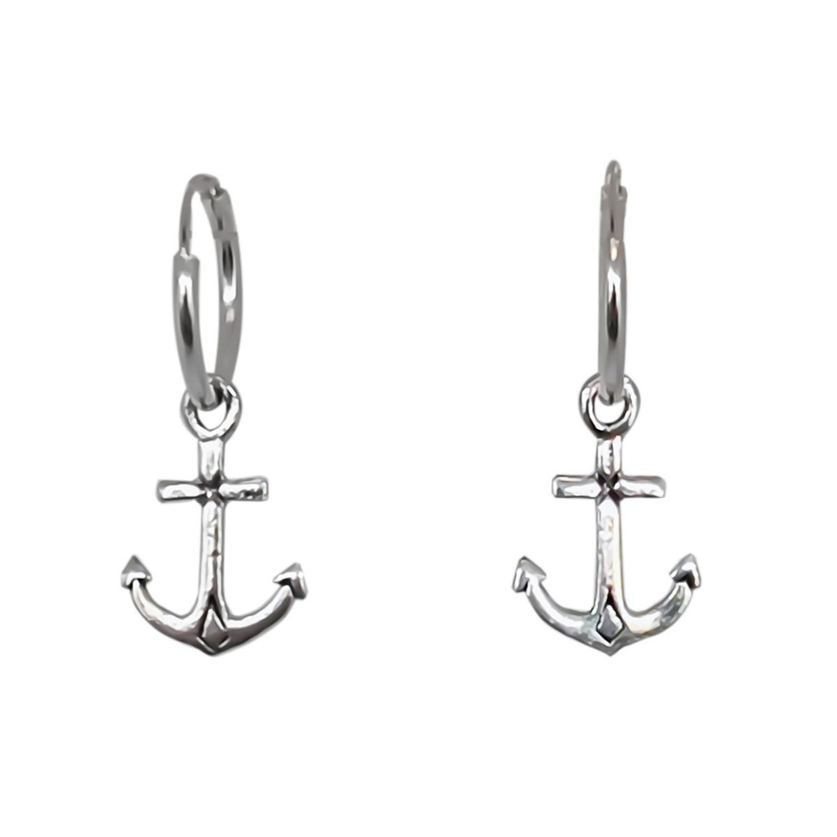 ANDREA COGGIOLA JOYAS - Aros Argolla Ancla Mini Colgante Plata Fina 925