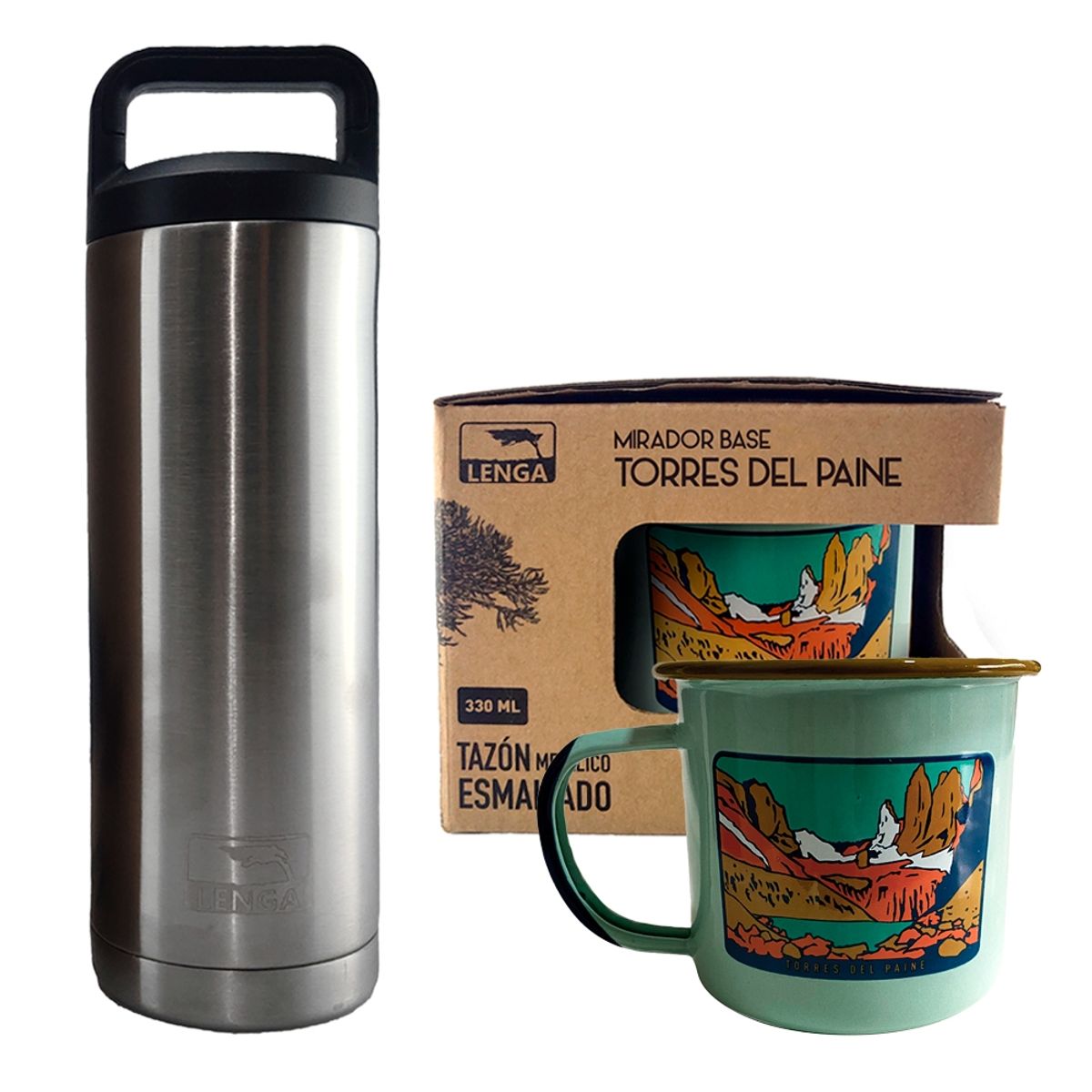 LENGA - Pack Tazón Mirador Base Torres del Paine con Botella Inox 532ml Lenga®
