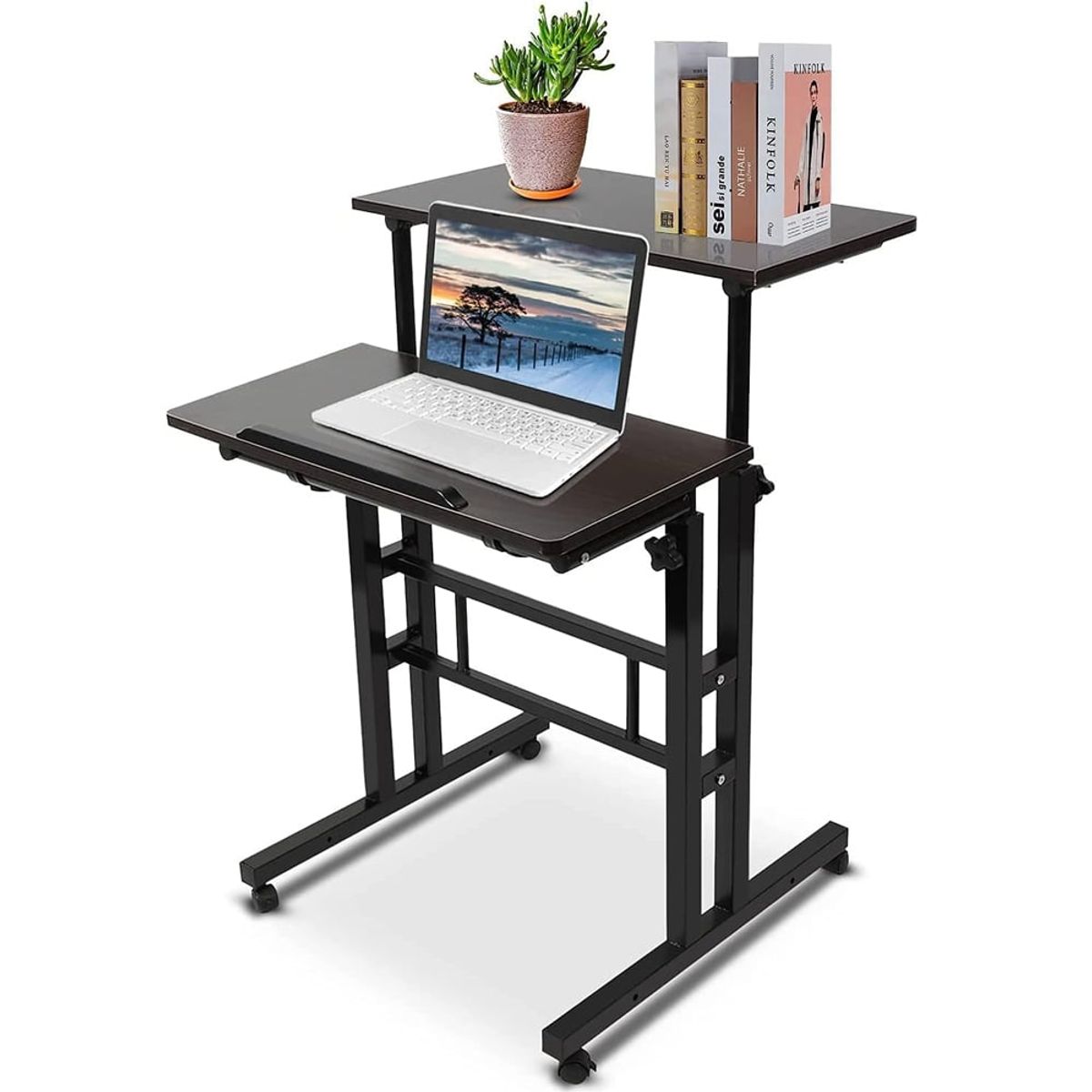 NEWO - Escritorio mesa convertible altura ajustable con ruedas