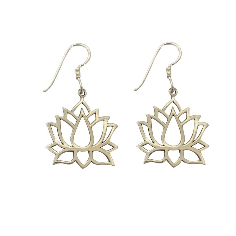 ANDREA COGGIOLA JOYAS - Aros Flor De Loto Colgante Gancho Plata Fina 925 Envejecida