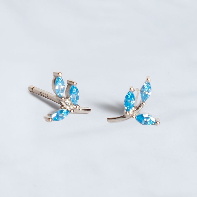 GENERICO - Aros Ramita con circón azul para mujer en plata 925 - Azul Zafira