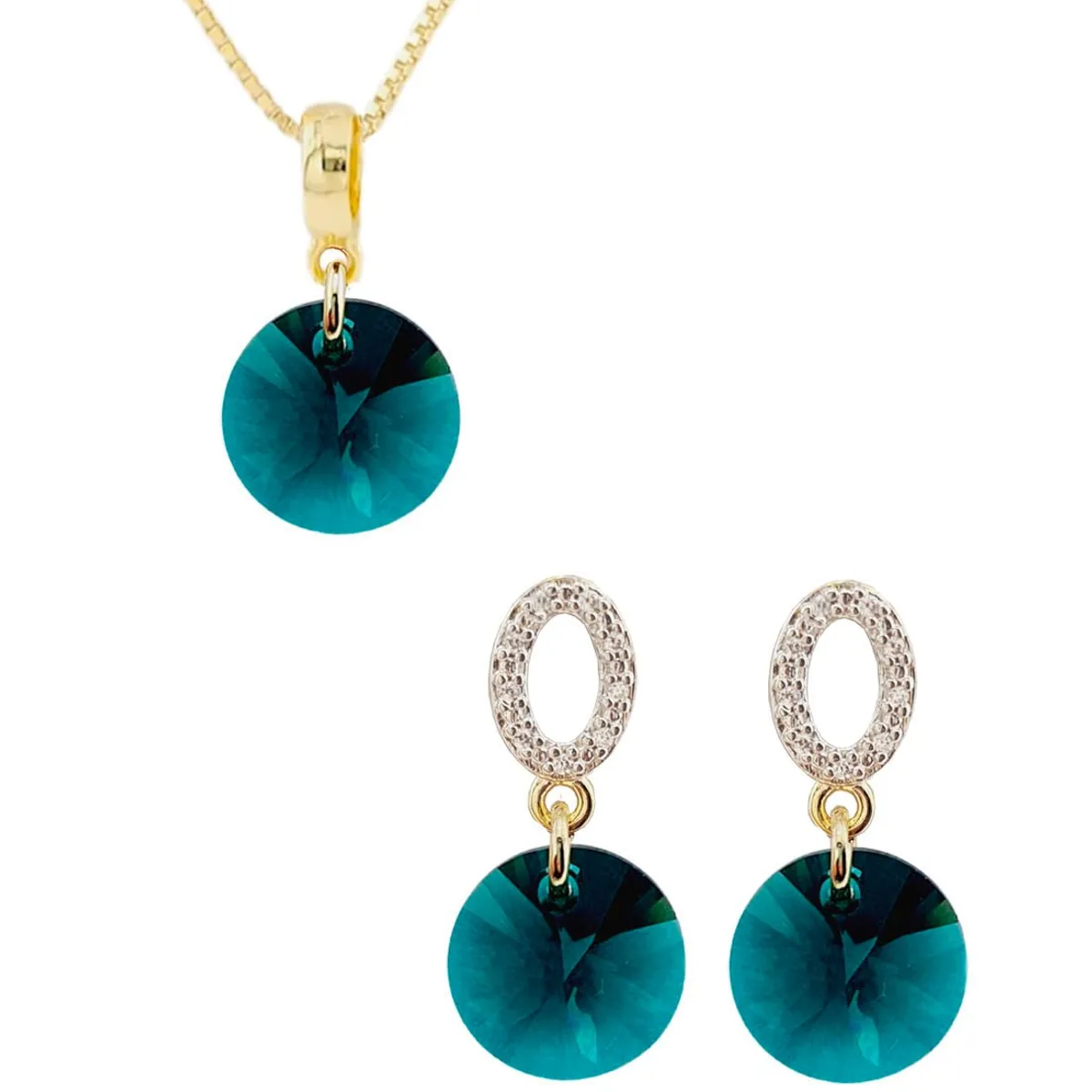 JOYAS MONTERO - Conjunto Madrid Gold 24K creado con cristales de Swarovski®  Emerald