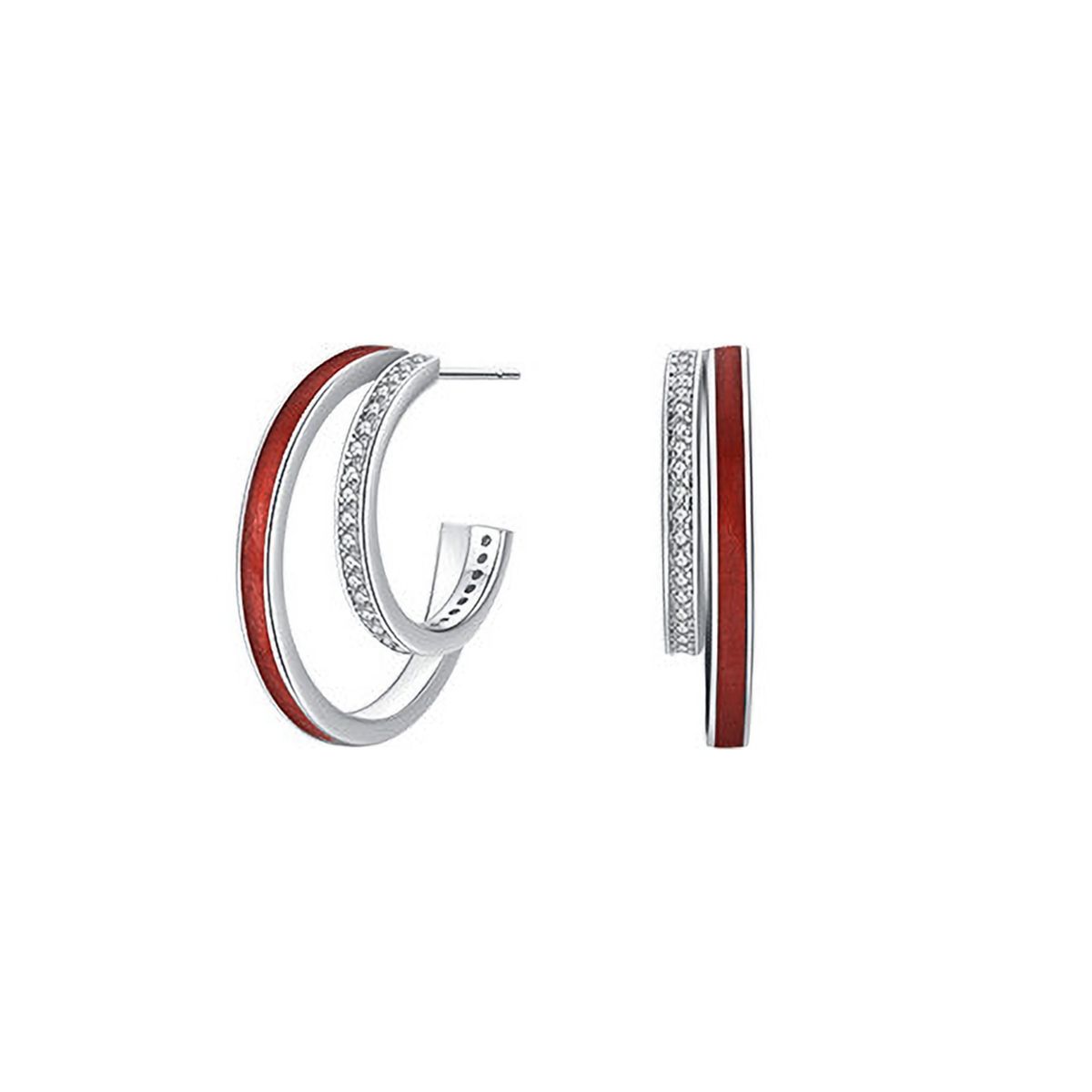 GENERICO - Aros Argolla Doble Roja para mujer, plata 925 y circones - Azul Zafira