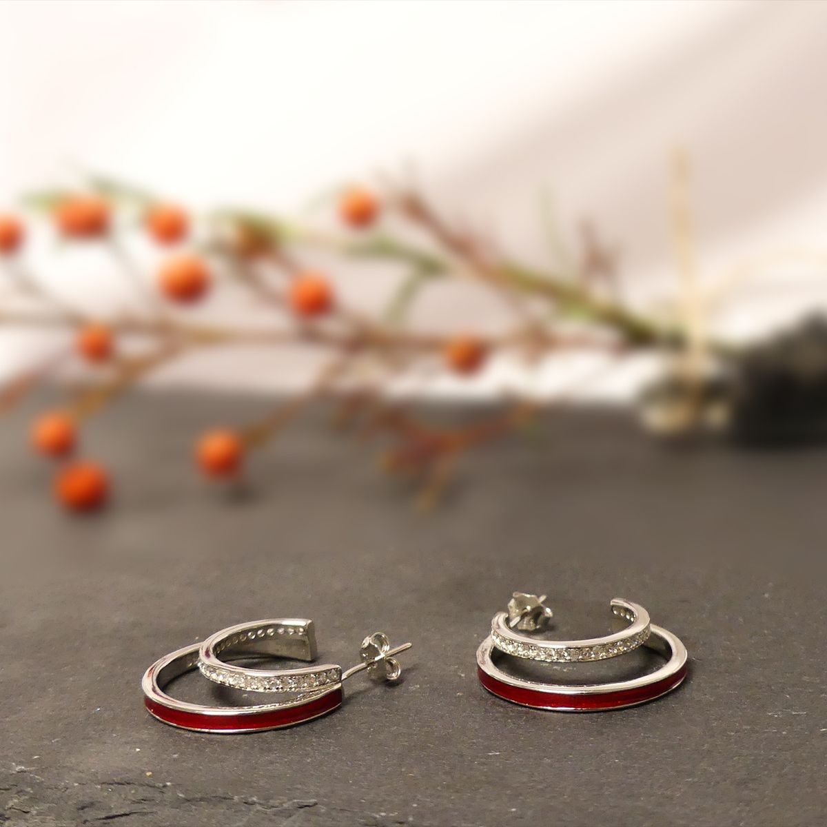 GENERICO - Aros Argolla Doble Roja para mujer, plata 925 y circones - Azul Zafira