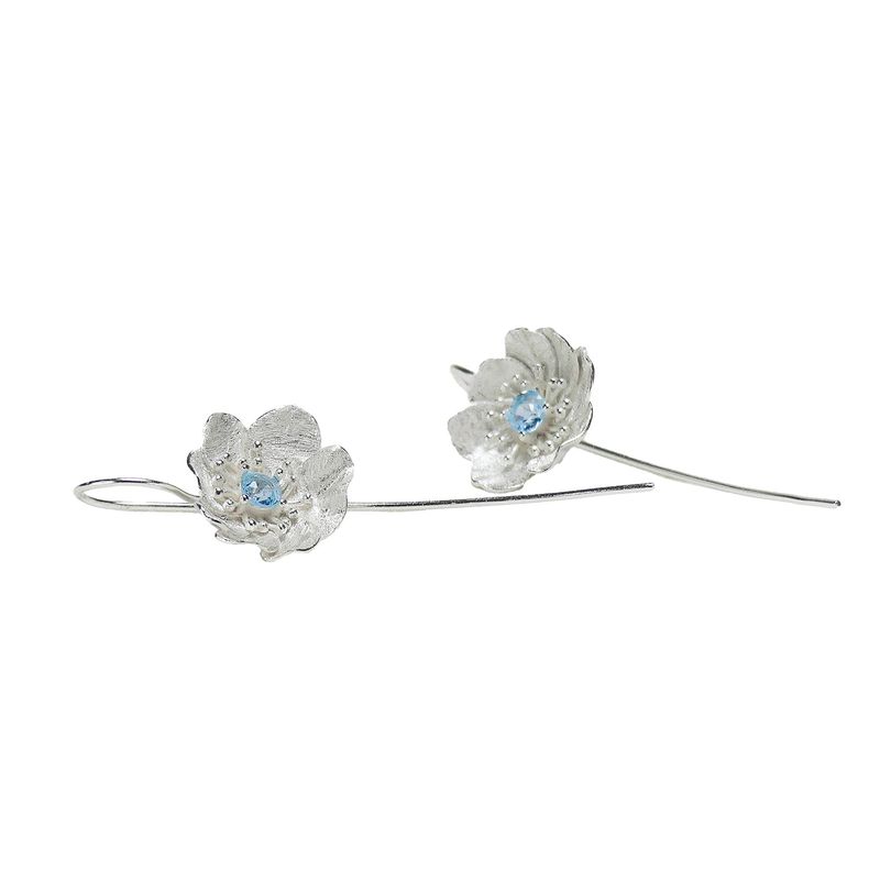 GENERICO - Aros Flores para mujer, plata 925 y circón - Azul Zafira