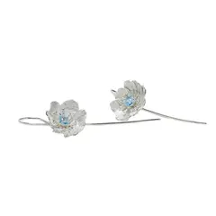 GENERICO - Aros Flores para mujer, plata 925 y circón - Azul Zafira