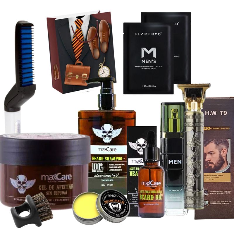 MAXCARE - Kit Barbería maquina Aceite Espuma De Afeitar Shampoo