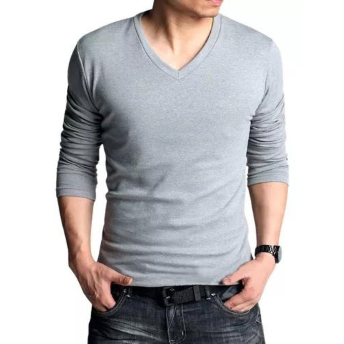 LOOK SHOP - Camiseta Manga Larga Cuello V Hombre. Fibra Bambú 274