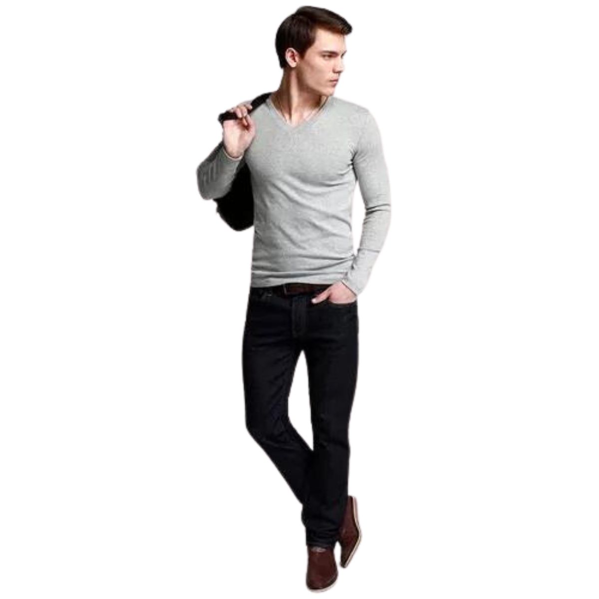 LOOK SHOP - Camiseta Manga Larga Cuello V Hombre. Fibra Bambú 274